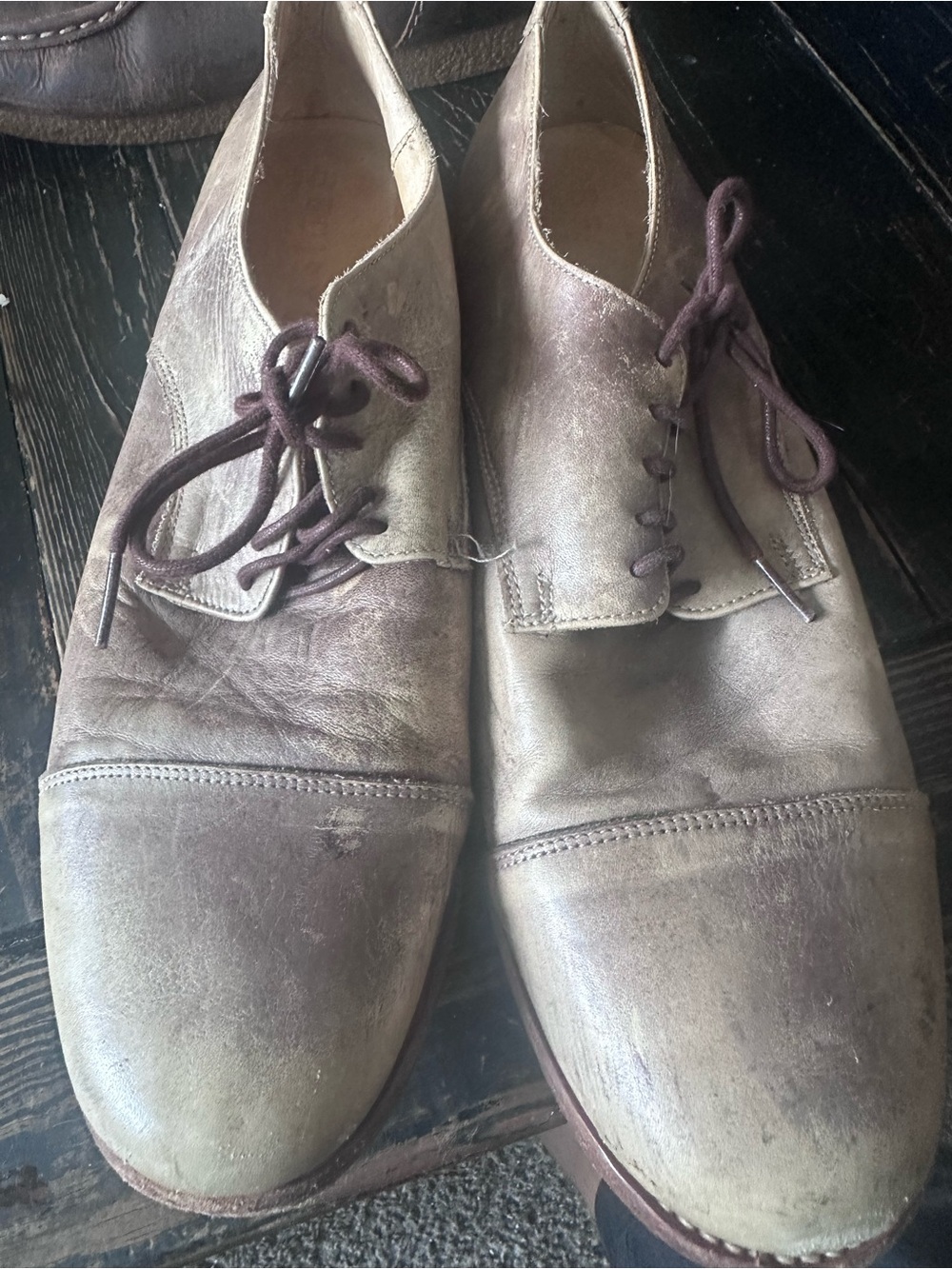Bed Stu Men's Lace-Up Oxfords in Light Taupe with Dark Brown Laces